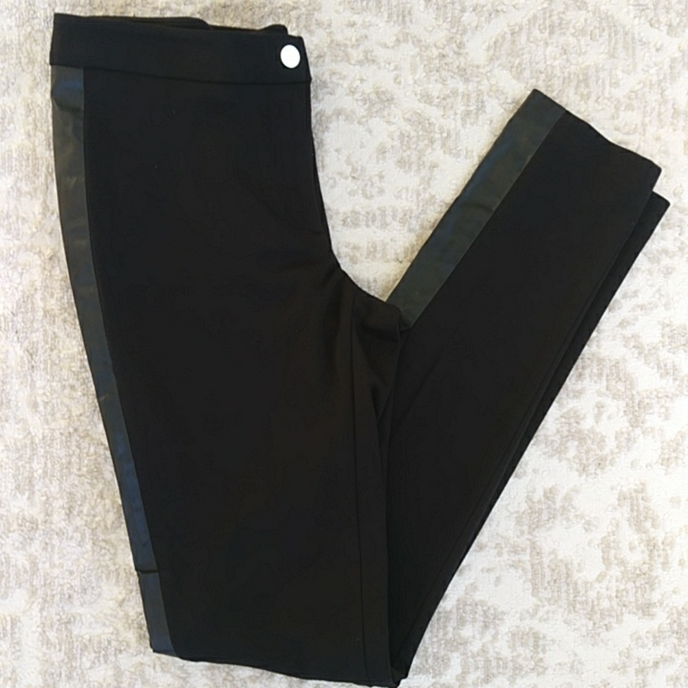 Calvin Klein Faux Leather Stripe Skinny Pant 4 Black